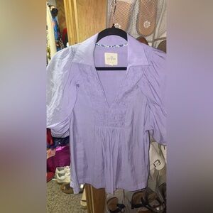 Umgee Lavender Blouse with Puff Sleeves